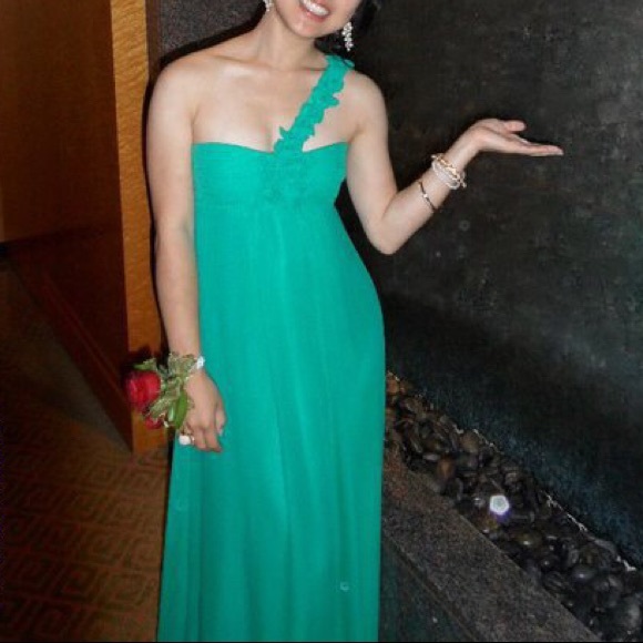 BCBGMaxAzria One-shoulder Green Chiffon Dress - Picture 4 of 8